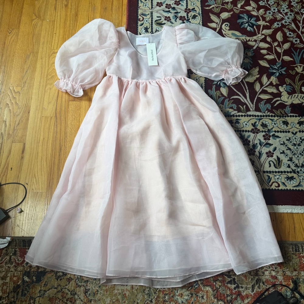 Selkie pink puff midi dress